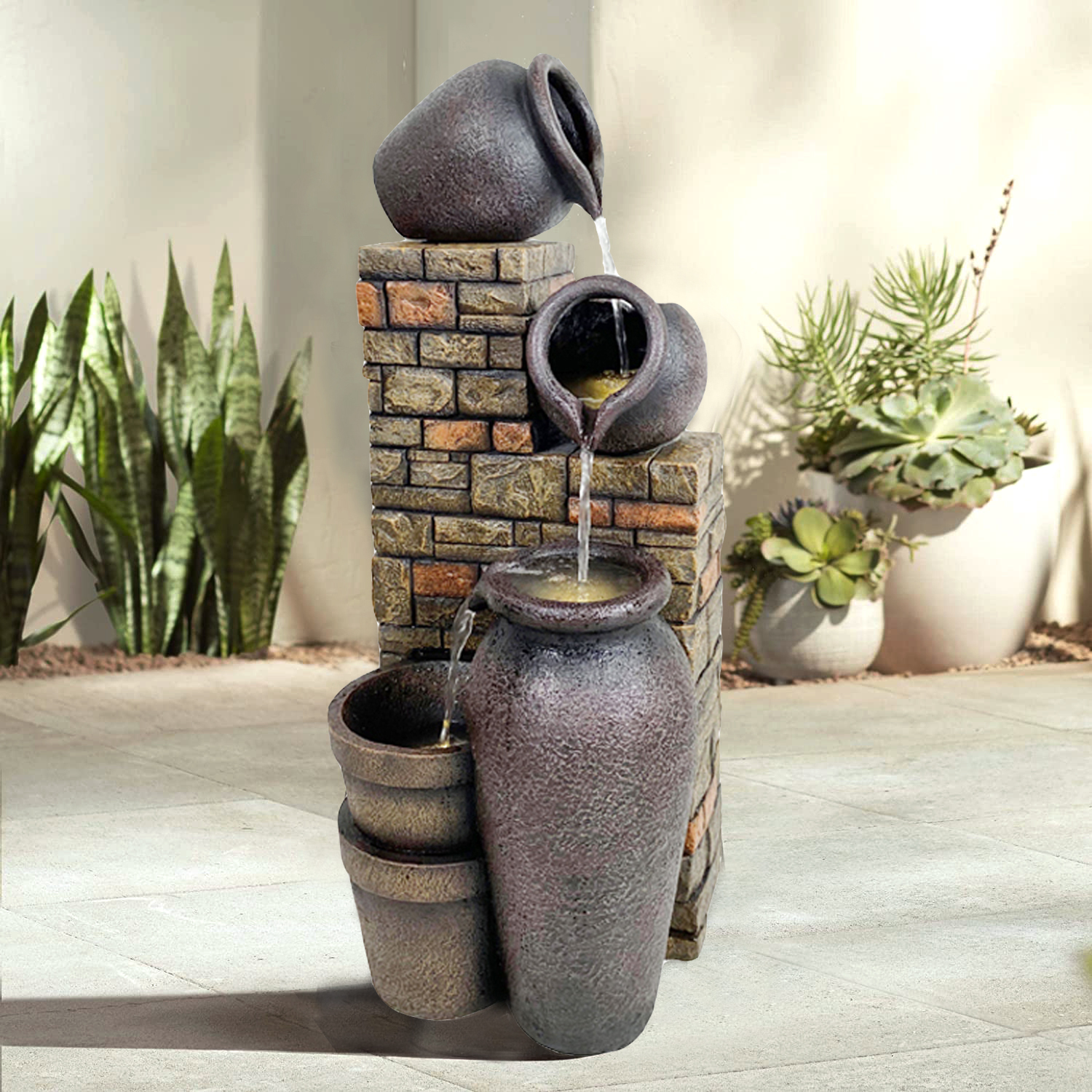 Stacked Pots Water Fall Fountain Brick Pots Multi-tier Cascading Water Flow Water Feature,Stacked Pots Water Fall Fountain Brick Pots Multi-tier Cascading Water Flow Water Feature,Quanzhou Rich Green Technology Co.,Ltd.