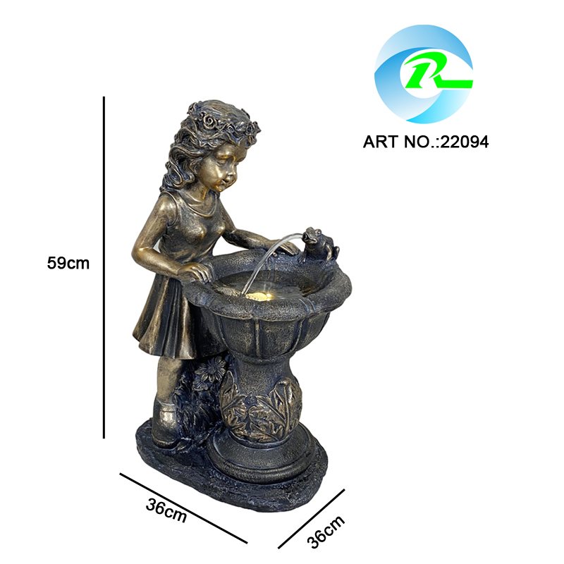Kid with Frog Garden Fountain – Vintage Resin Outdoor Water Feature with LED Lights-Fountain manufacturer in China,Kid with Frog Fountain Polyresin Water Feature manufacturer China,Quanzhou Rich Green Technology Co.,Ltd.