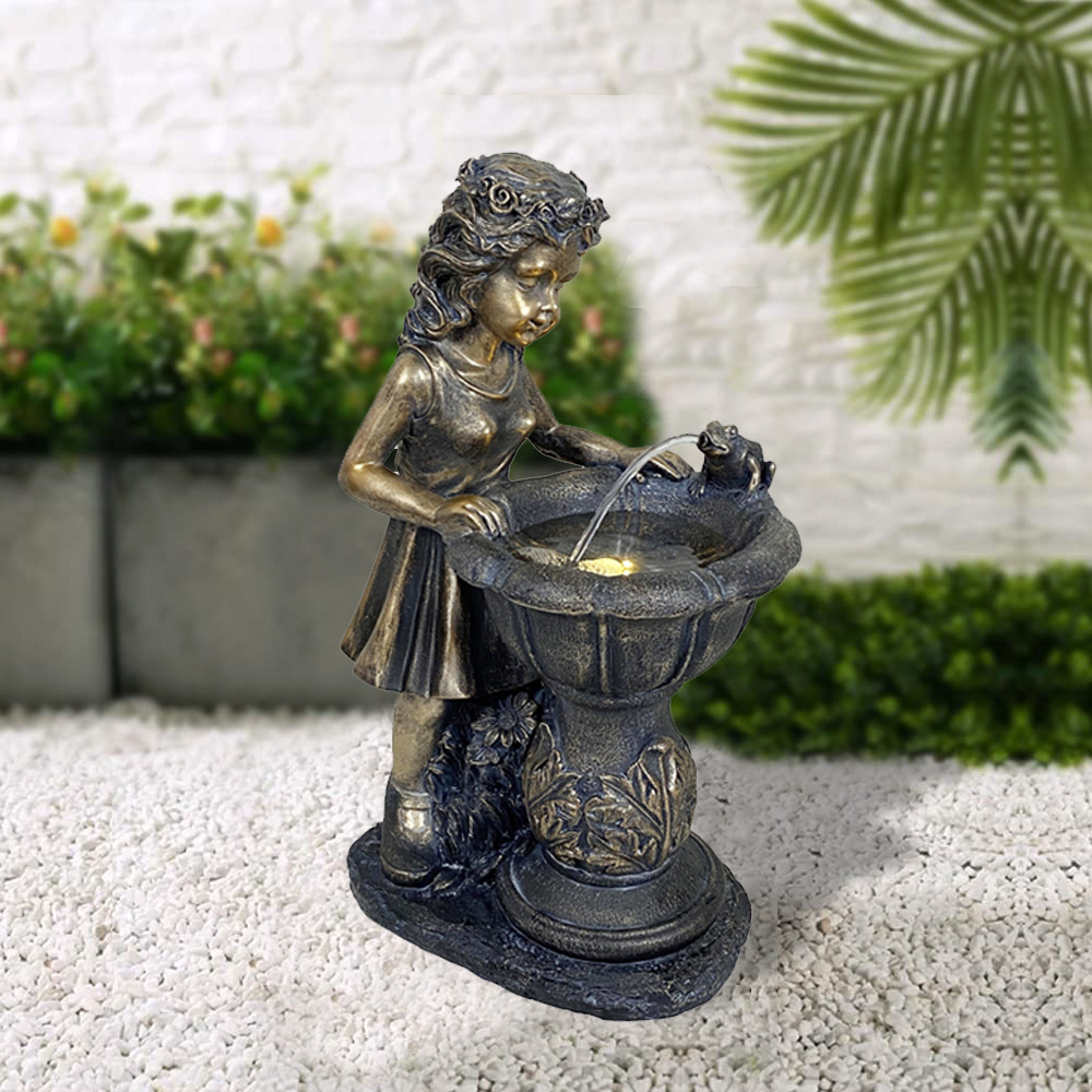 Kid with Frog Garden Fountain – Vintage Resin Outdoor Water Feature with LED Lights-Fountain manufacturer in China,Kid with Frog Fountain Polyresin Water Feature manufacturer China,Quanzhou Rich Green Technology Co.,Ltd.