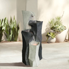 Textured Granite Stone Outdoor Water Fountain | Modern Tiered Design-Cascading Water Fall Water Feature
