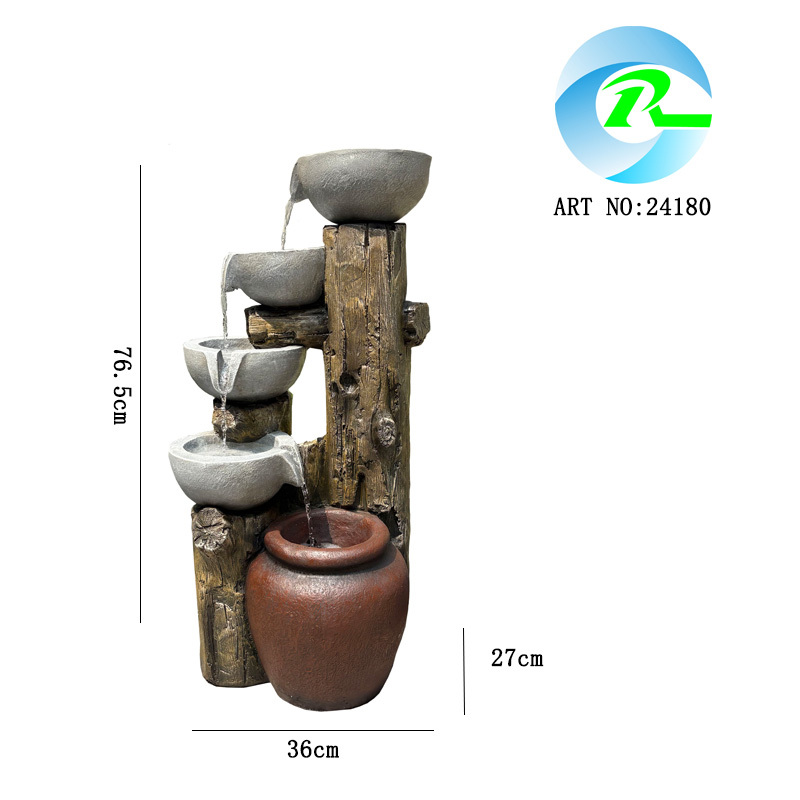 Solar Powered Stacked Bowls Wood Trunk Log Water Fall Fountain With Rechargeable Battery For Day and Night,Solar Powered Stacked Bowls Wood Log Water Fall Fountain,Quanzhou Rich Green Technology Co.,Ltd.
