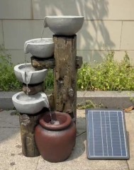 Solar Powered Stacked Bowls Wood Trunk Log Water Fall Fountain With Rechargeable Battery For Day and Night,Solar Powered Stacked Bowls Wood Log Water Fall Fountain,Quanzhou Rich Green Technology Co.,Ltd.