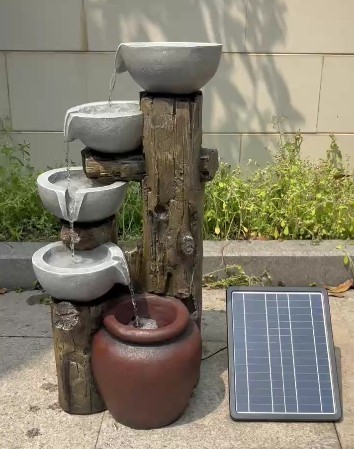 Solar Powered Stacked Bowls Wood Trunk Log Water Fall Fountain With Rechargeable Battery For Day and Night,Solar Powered Stacked Bowls Wood Log Water Fall Fountain,Quanzhou Rich Green Technology Co.,Ltd.