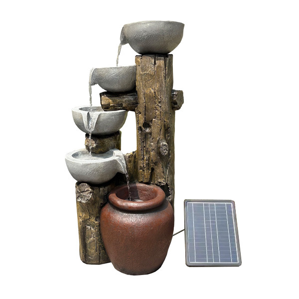 Solar Powered Stacked Bowls Wood Trunk Log Water Fall Fountain With Rechargeable Battery For Day and Night,Solar Powered Stacked Bowls Wood Log Water Fall Fountain,Quanzhou Rich Green Technology Co.,Ltd.