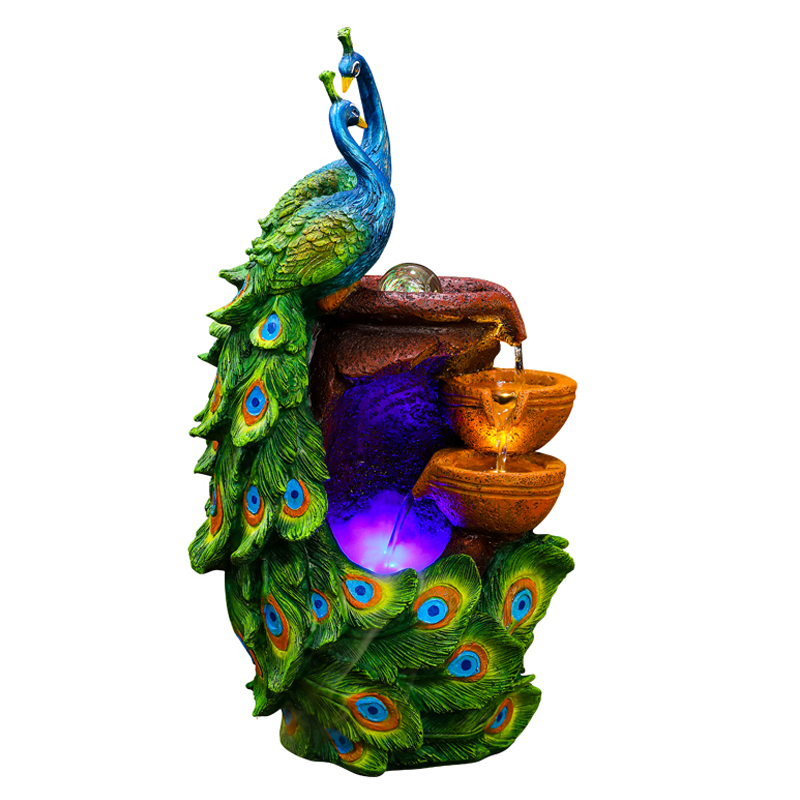 Peacock Couple Cascading Water Flow Fountain Spinning Ball Color Changing LED Tiered Water Feature,Peacock Couple Cascading Water Flow Fountain Spinning Ball Color Changing LED Tiered Water Feature,Quanzhou Rich Green Technology Co.,Ltd.