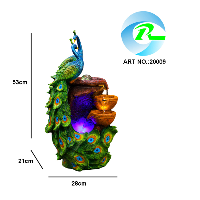 Peacock Couple Cascading Water Flow Fountain Spinning Ball Color Changing LED Tiered Water Feature,Peacock Couple Cascading Water Flow Fountain Spinning Ball Color Changing LED Tiered Water Feature,Quanzhou Rich Green Technology Co.,Ltd.