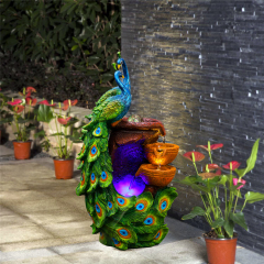 Peacock Couple Cascading Water Flow Fountain Spinning Ball Color Changing LED Tiered Water Feature,Peacock Couple Cascading Water Flow Fountain Spinning Ball Color Changing LED Tiered Water Feature,Quanzhou Rich Green Technology Co.,Ltd.