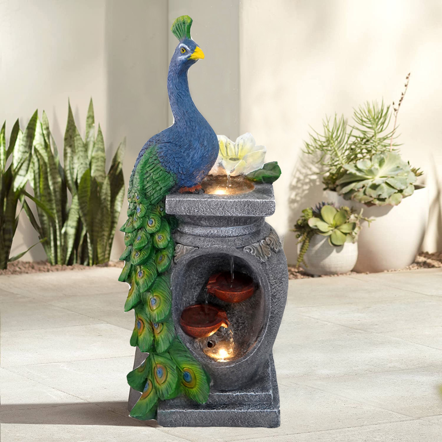 Pedestal Peacock Fountain Cascading Water Fall Water Feature,Pedestal Peacock Fountain Cascading Water Fall Water Feature,Quanzhou Rich Green Technology Co.,Ltd.
