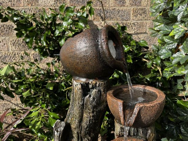Stacked Pots and Jugs Wood log Fountain Cascading Jugs and bowls Water Feature,Stacked Pots and Jugs Wood log Fountain Cascading Jugs and bowls Water Feature,Quanzhou Rich Green Technology Co.,Ltd.