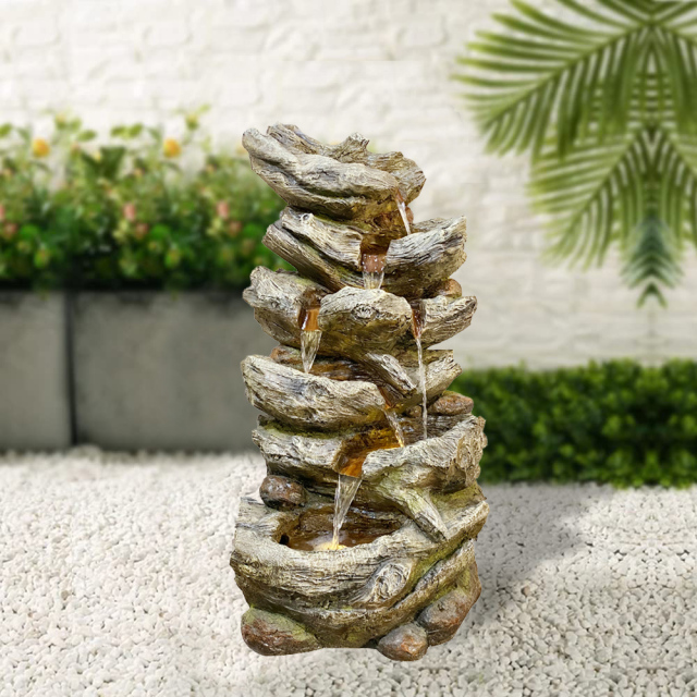6-Tier Wood Log Cascading Water Feature Woodland Multi-tier Water Fountain with LED for Outdoor use,6-Tier Wood Log Cascading Water Feature Woodland Multi-tier Water Fountain with LED for Outdoor use,Quanzhou Rich Green Technology Co.,Ltd.