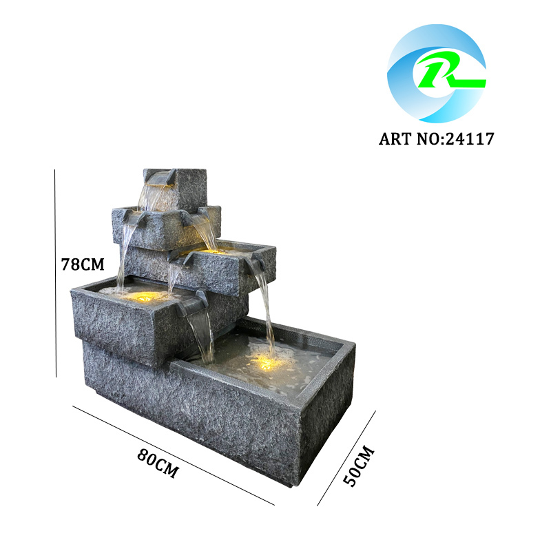 Modern Geometric Granite Stone Cascading Water Fall Fountain Contemporary Stone Granite Blade Water Fall Water Feature
