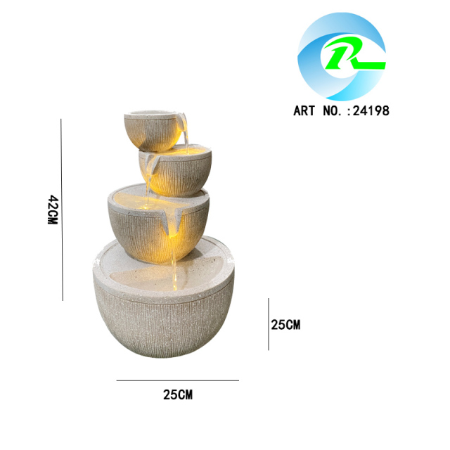 Modern Textured Granite Stacked Bowls Water Fountain Contemporary 4-tiered Water Feature for Indoor and Outdoor Use