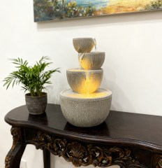 Modern Textured Granite Stacked Bowls Water Fountain Contemporary 4-tiered Water Feature for Indoor and Outdoor Use
