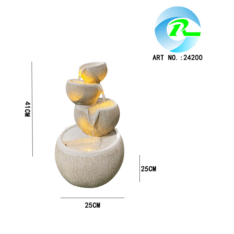Modern Textured Granite Stacked Pots and Bowls Fountain Contemporary Tiered Bowls Water Feature for Indoor and Outdoor use