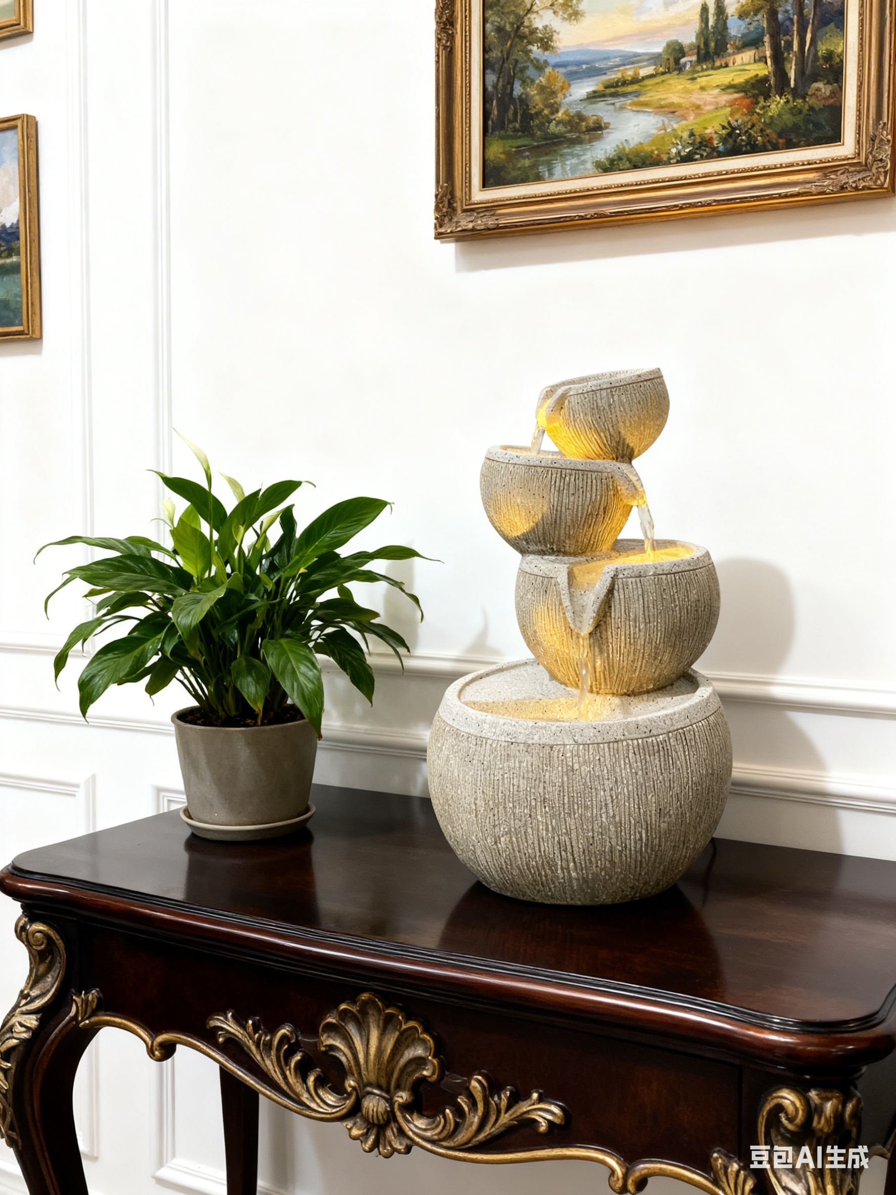 Modern Textured Granite Stacked Pots and Bowls Fountain Contemporary Tiered Bowls Water Feature for Indoor and Outdoor use
