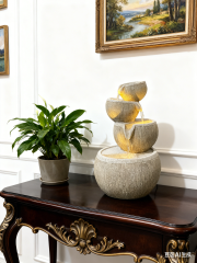 Modern Textured Granite Stacked Pots and Bowls Fountain Contemporary Tiered Bowls Water Feature for Indoor and Outdoor use