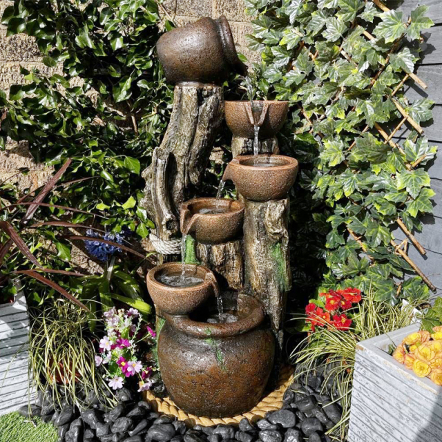 Stacked Pots and Jugs Wood log Fountain Cascading Jugs and bowls Water Feature,Stacked Pots and Jugs Wood log Fountain Cascading Jugs and bowls Water Feature,Quanzhou Rich Green Technology Co.,Ltd.