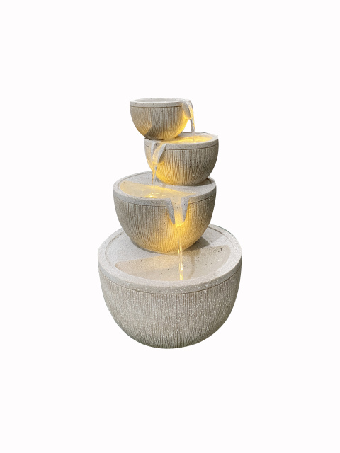 Modern Textured Granite Stacked Bowls Water Fountain Contemporary 4-tiered Water Feature for Indoor and Outdoor Use