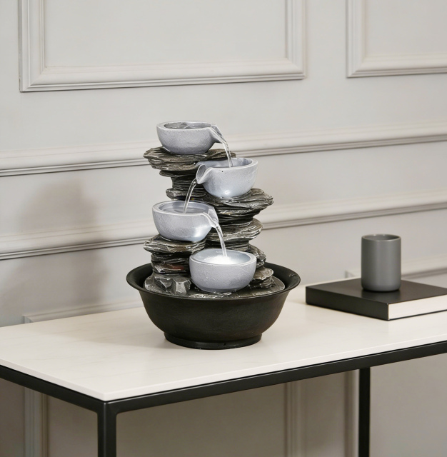 Indoor Tabletop Stacked Pots Bowls Fountain Cascading Rock Water Feature | Polyresin Fountain Manufacturer and Supplier,Indoor Tabletop Pot Bowl Fountain Water Feature Manufacturer Supplier,Quanzhou Rich Green Technology Co.,Ltd.