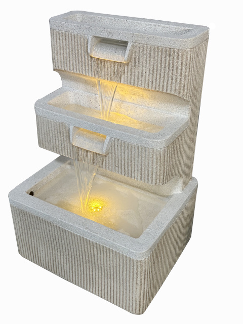3-Tier Ribbed Sandstone Effect Wall Water Feature with Subtle LED Lights| Polyresin Water Feature Manufacturer and Supplier,Sandstone Effect Wall Fountain With LED| Polyresin Fountain Supplier,Quanzhou Rich Green Technology Co.,Ltd.