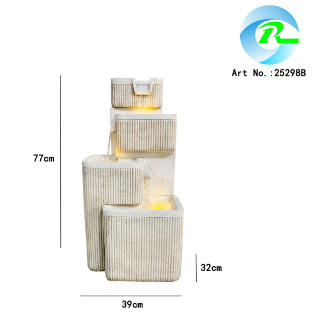 4-Tier Cascading Sandstone Effect Garden Water Feature with Subtle LED Lights | Polyresin Fountain Water Feature Manufacturer and Supplier,Polyresin Sandstone Water Feature | Fountain Manufacturer and Supplier,Quanzhou Rich Green Technology Co.,Ltd.