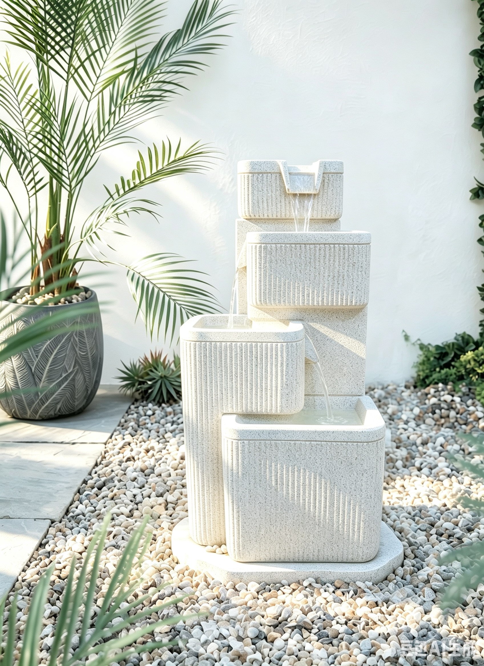 4-Tier Cascading Sandstone Effect Garden Water Feature with Subtle LED Lights | Polyresin Fountain Water Feature Manufacturer and Supplier,Polyresin Sandstone Water Feature | Fountain Manufacturer and Supplier,Quanzhou Rich Green Technology Co.,Ltd.