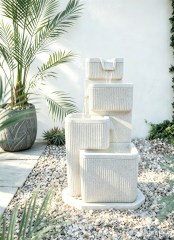 4-Tier Cascading Sandstone Effect Garden Water Feature with Subtle LED Lights | Polyresin Fountain Water Feature Manufacturer and Supplier,Polyresin Sandstone Water Feature | Fountain Manufacturer and Supplier,Quanzhou Rich Green Technology Co.,Ltd.