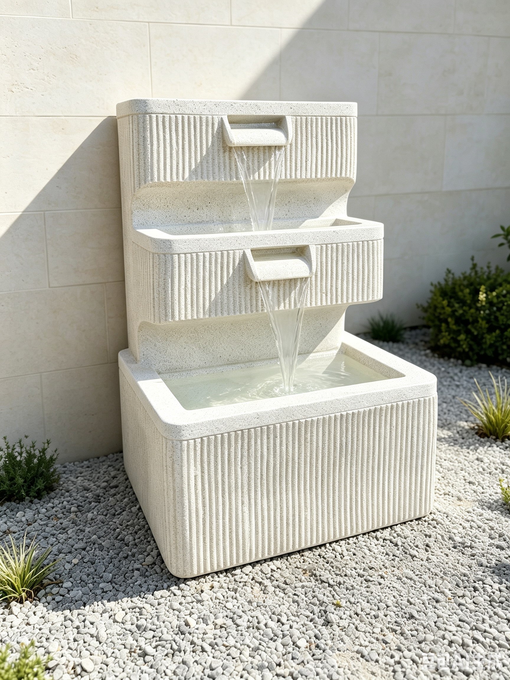 3-Tier Ribbed Sandstone Effect Wall Water Feature with Subtle LED Lights| Polyresin Water Feature Manufacturer and Supplier,Sandstone Effect Wall Fountain With LED| Polyresin Fountain Supplier,Quanzhou Rich Green Technology Co.,Ltd.