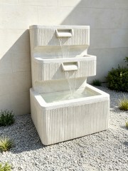 3-Tier Ribbed Sandstone Effect Wall Water Feature with Subtle LED Lights| Polyresin Water Feature Manufacturer and Supplier,Sandstone Effect Wall Fountain With LED| Polyresin Fountain Supplier,Quanzhou Rich Green Technology Co.,Ltd.