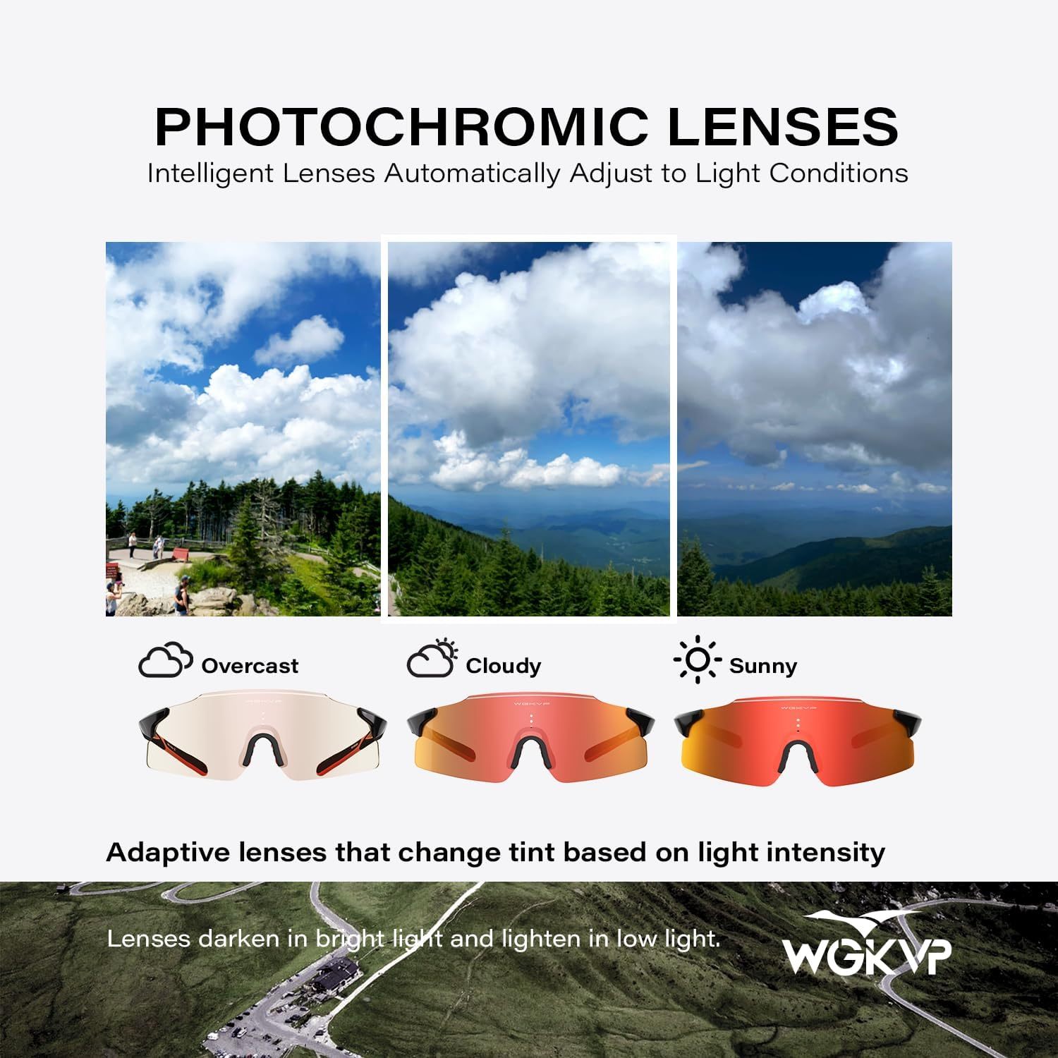 WGKVP Photochromic Running Glasses for Women and Man, with UV400 Protection Lightweight Wraparound Sports Glasses