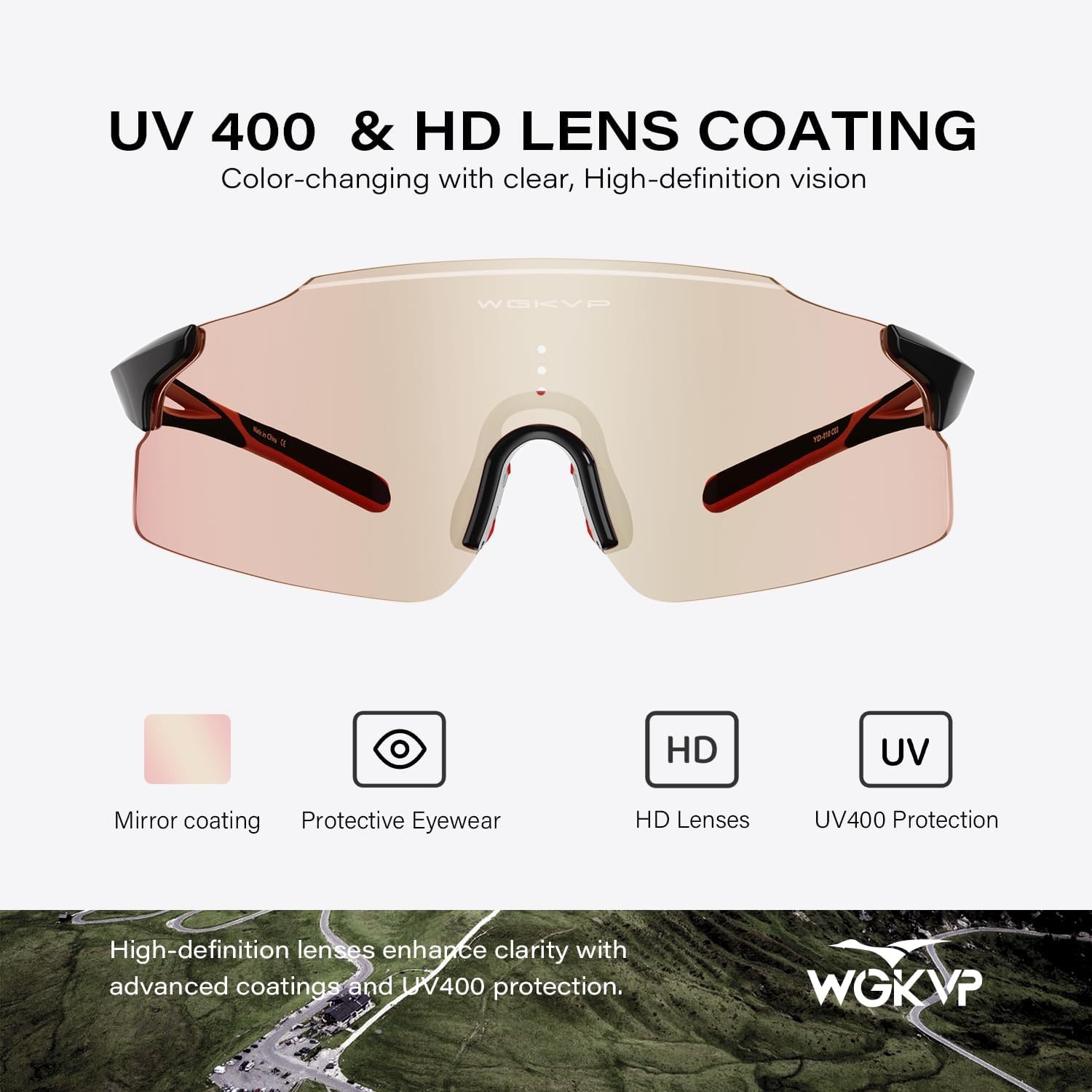 WGKVP Photochromic Running Glasses for Women and Man, with UV400 Protection Lightweight Wraparound Sports Glasses