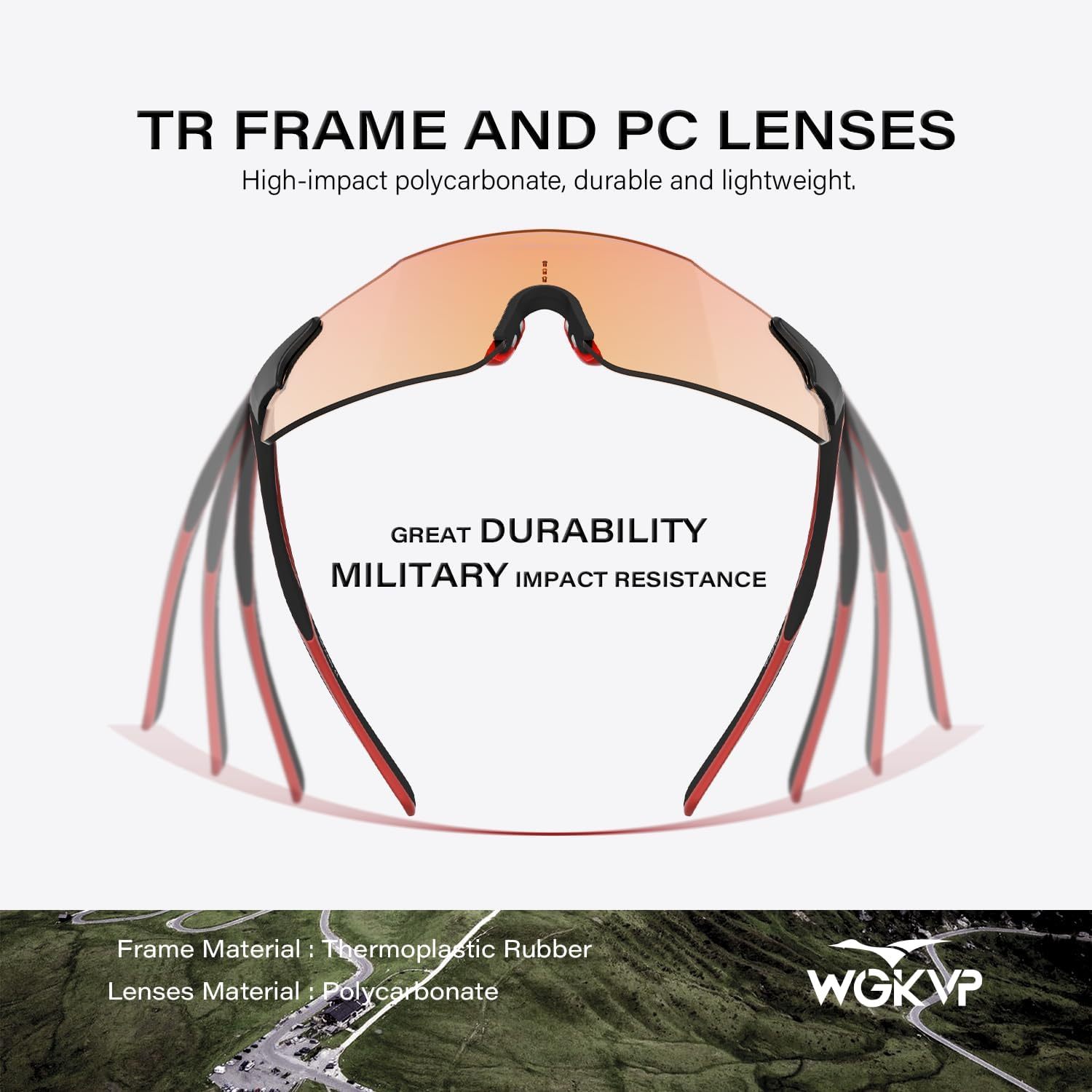 WGKVP Photochromic Running Glasses for Women and Man, with UV400 Protection Lightweight Wraparound Sports Glasses