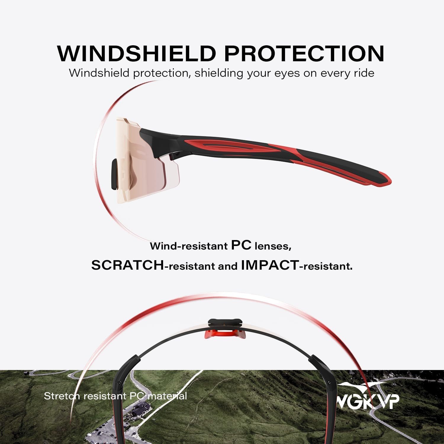 WGKVP Photochromic Running Glasses for Women and Man, with UV400 Protection Lightweight Wraparound Sports Glasses