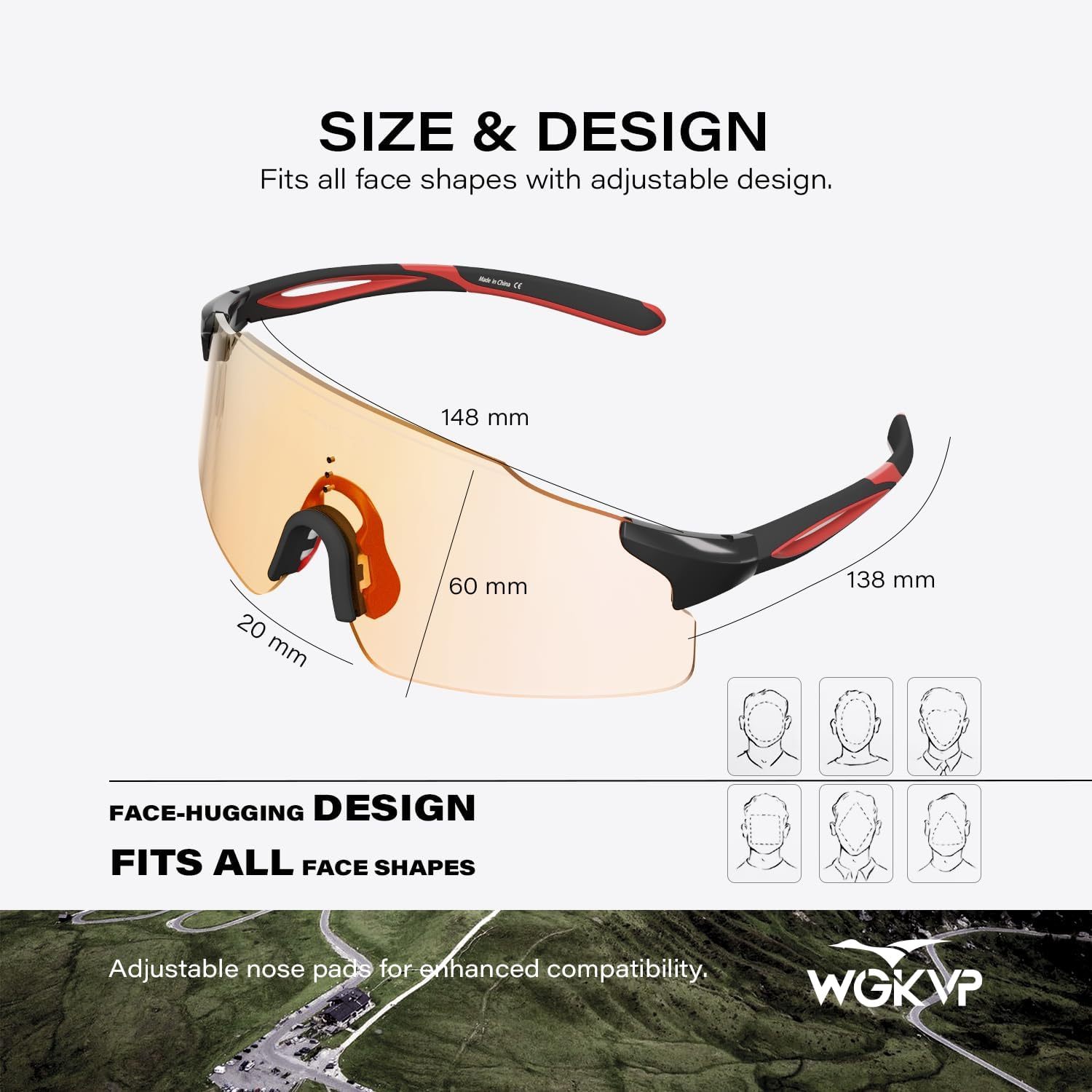 WGKVP Photochromic Running Glasses for Women and Man, with UV400 Protection Lightweight Wraparound Sports Glasses