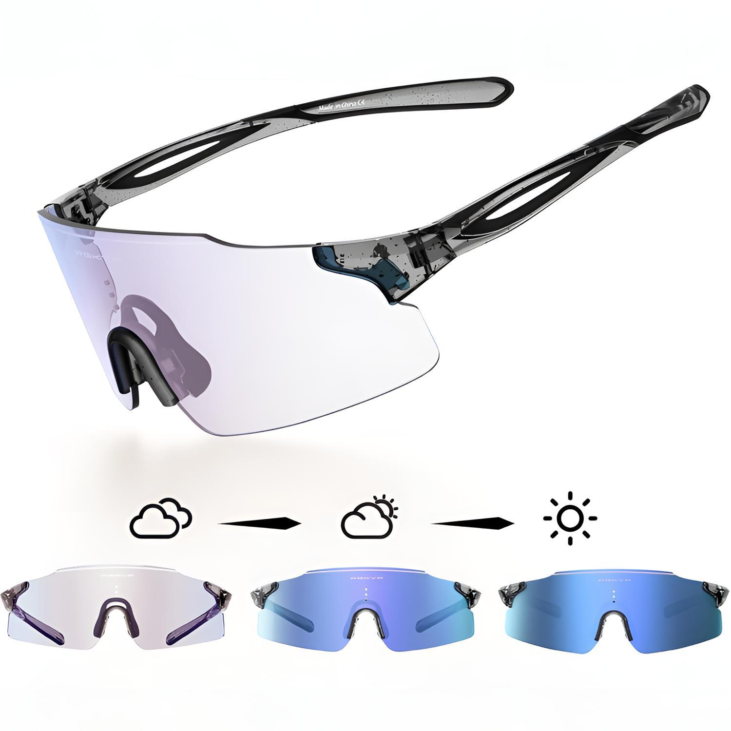 WGKVP Photochromic Running Glasses for Women and Man, with UV400 Protection Lightweight Wraparound Sports Glasses