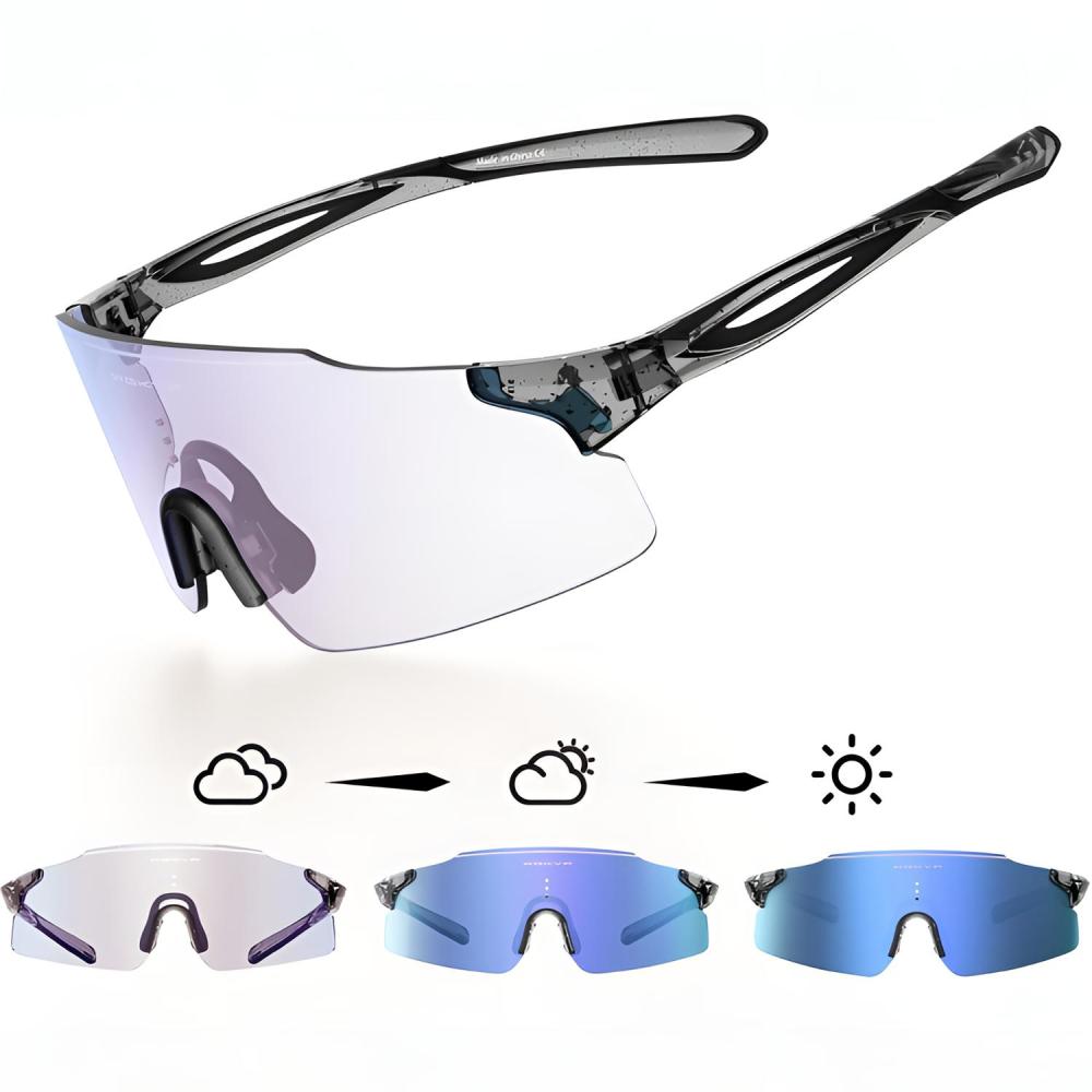 WGKVP Photochromic Running Glasses for Women and Man, with UV400 Protection Lightweight Wraparound Sports Glasses
