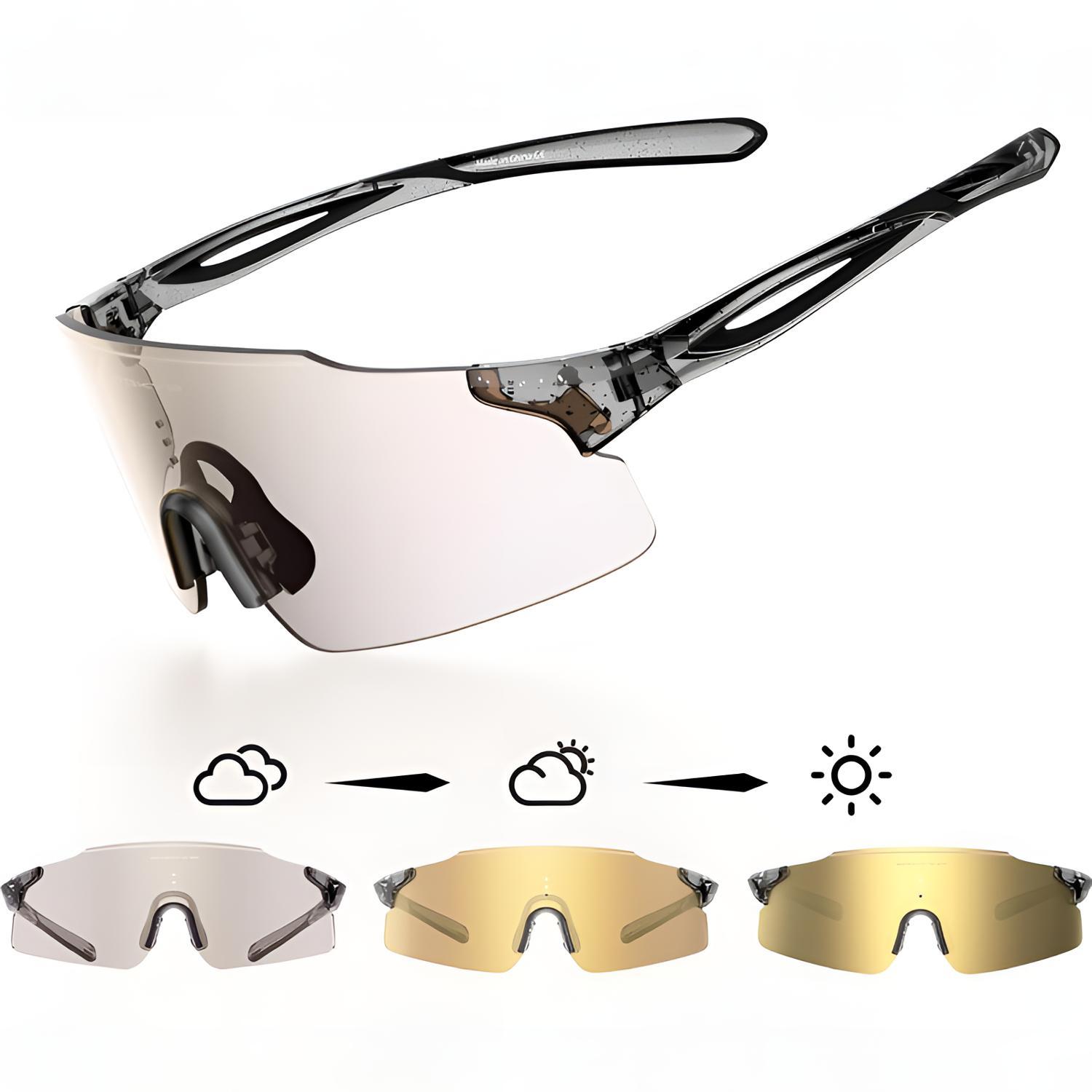 WGKVP Photochromic Running Glasses for Women and Man, with UV400 Protection Lightweight Wraparound Sports Glasses