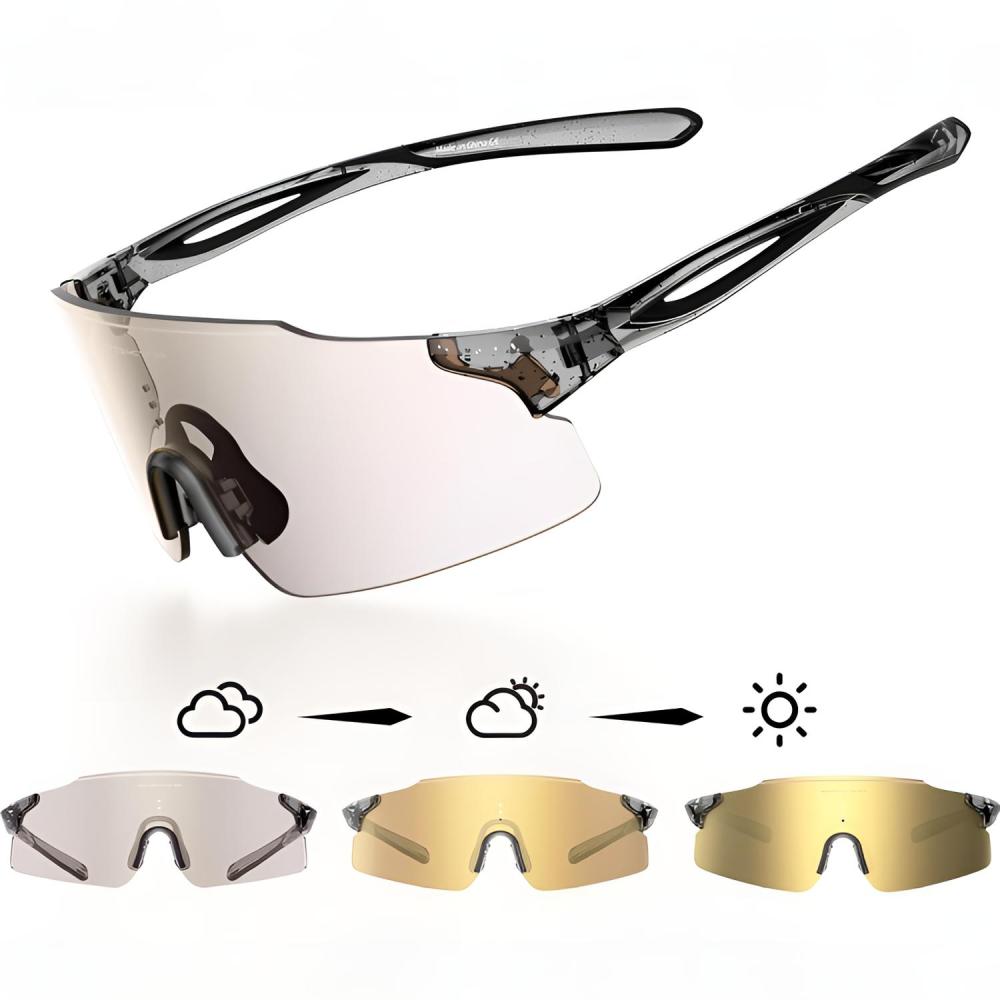 WGKVP Photochromic Running Glasses for Women and Man, with UV400 Protection Lightweight Wraparound Sports Glasses