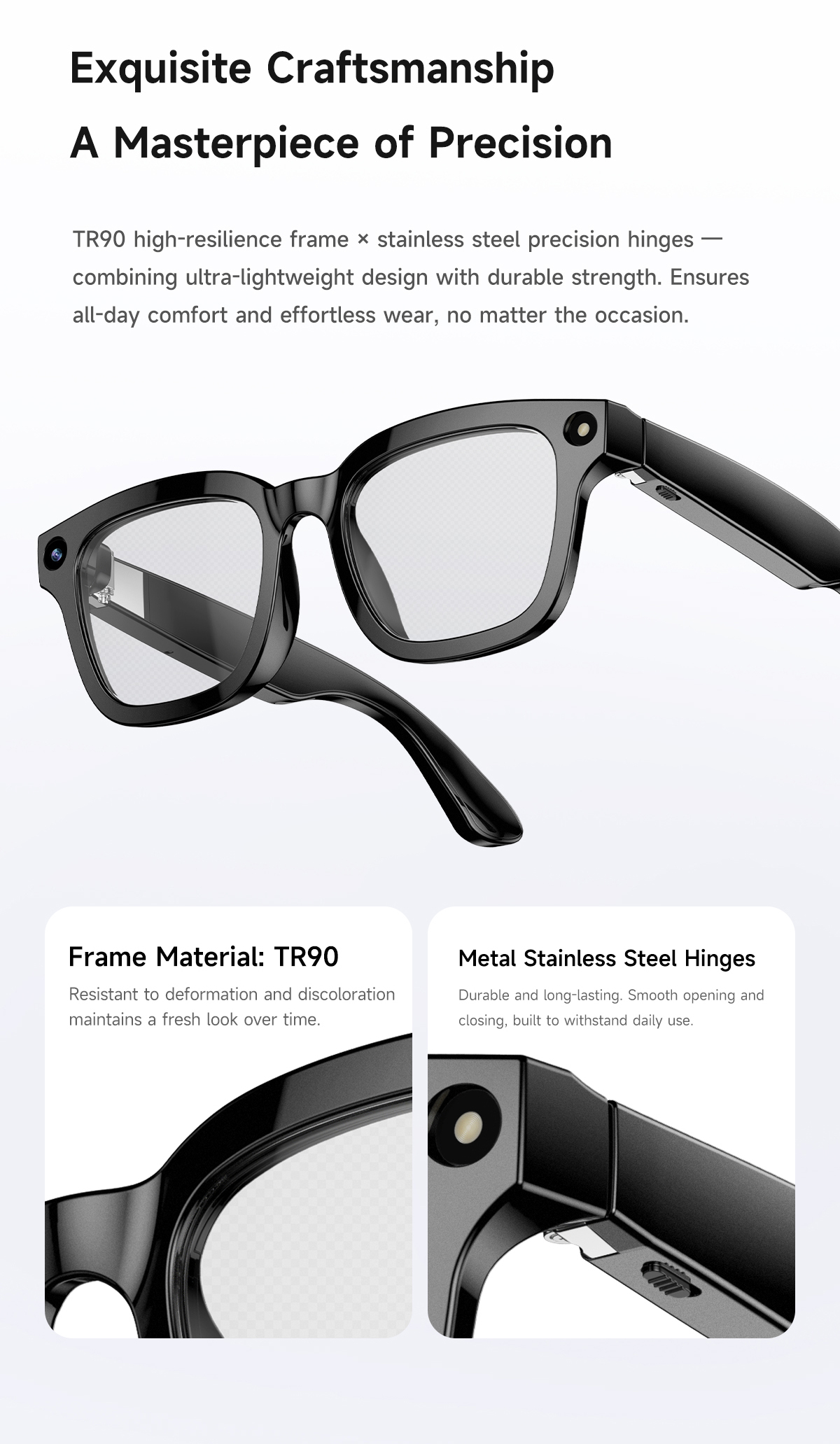 Smart AI Glasses with 8MP HD Camera & Bluetooth 5.3, Real-Time Translation Open-Ear Audio Sunglasses, 38g Ultra-Light Voice Assistant Glasses for Work & Travel