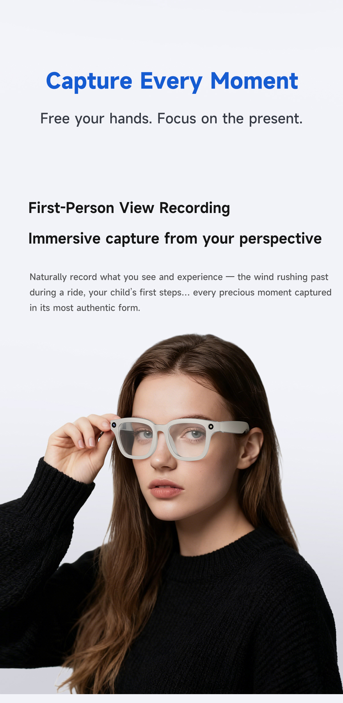 Smart AI Glasses with 8MP HD Camera & Bluetooth 5.3, Real-Time Translation Open-Ear Audio Sunglasses, 38g Ultra-Light Voice Assistant Glasses for Work & Travel