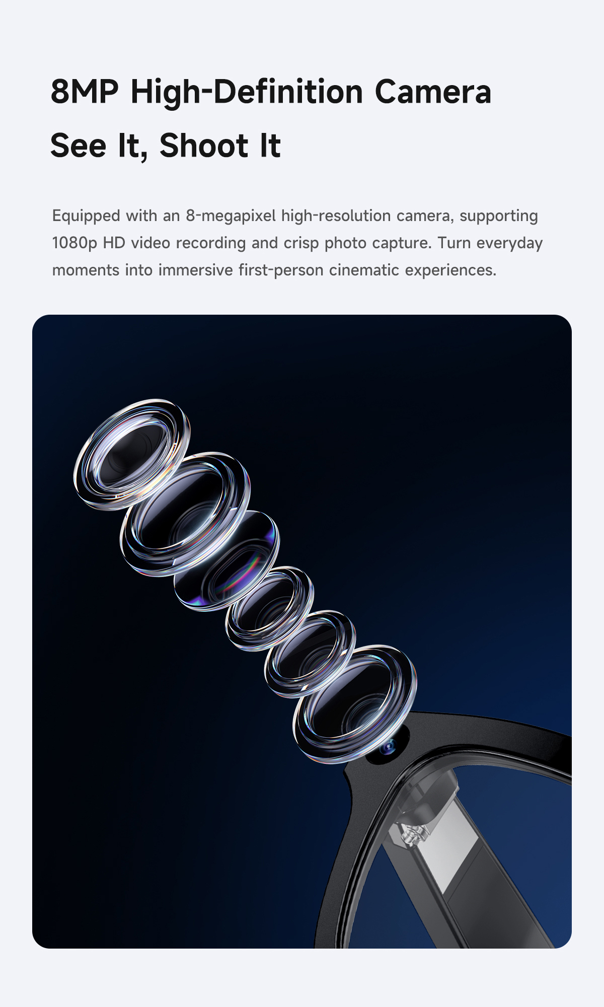 Smart AI Glasses with 8MP HD Camera & Bluetooth 5.3, Real-Time Translation Open-Ear Audio Sunglasses, 38g Ultra-Light Voice Assistant Glasses for Work & Travel