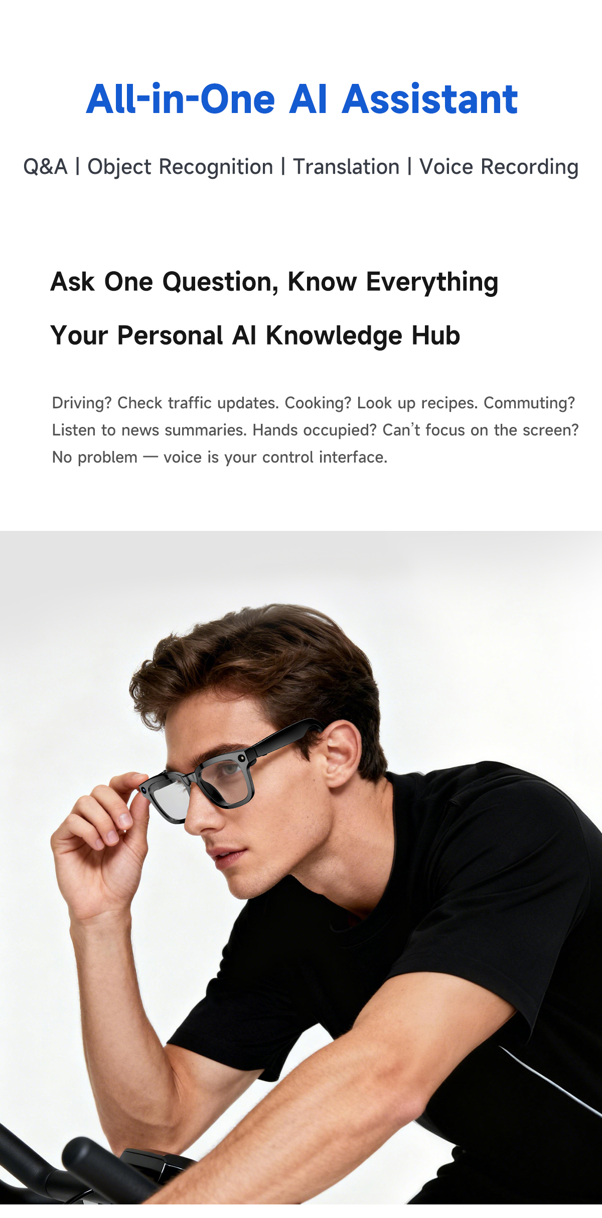 Smart AI Glasses with 8MP HD Camera & Bluetooth 5.3, Real-Time Translation Open-Ear Audio Sunglasses, 38g Ultra-Light Voice Assistant Glasses for Work & Travel