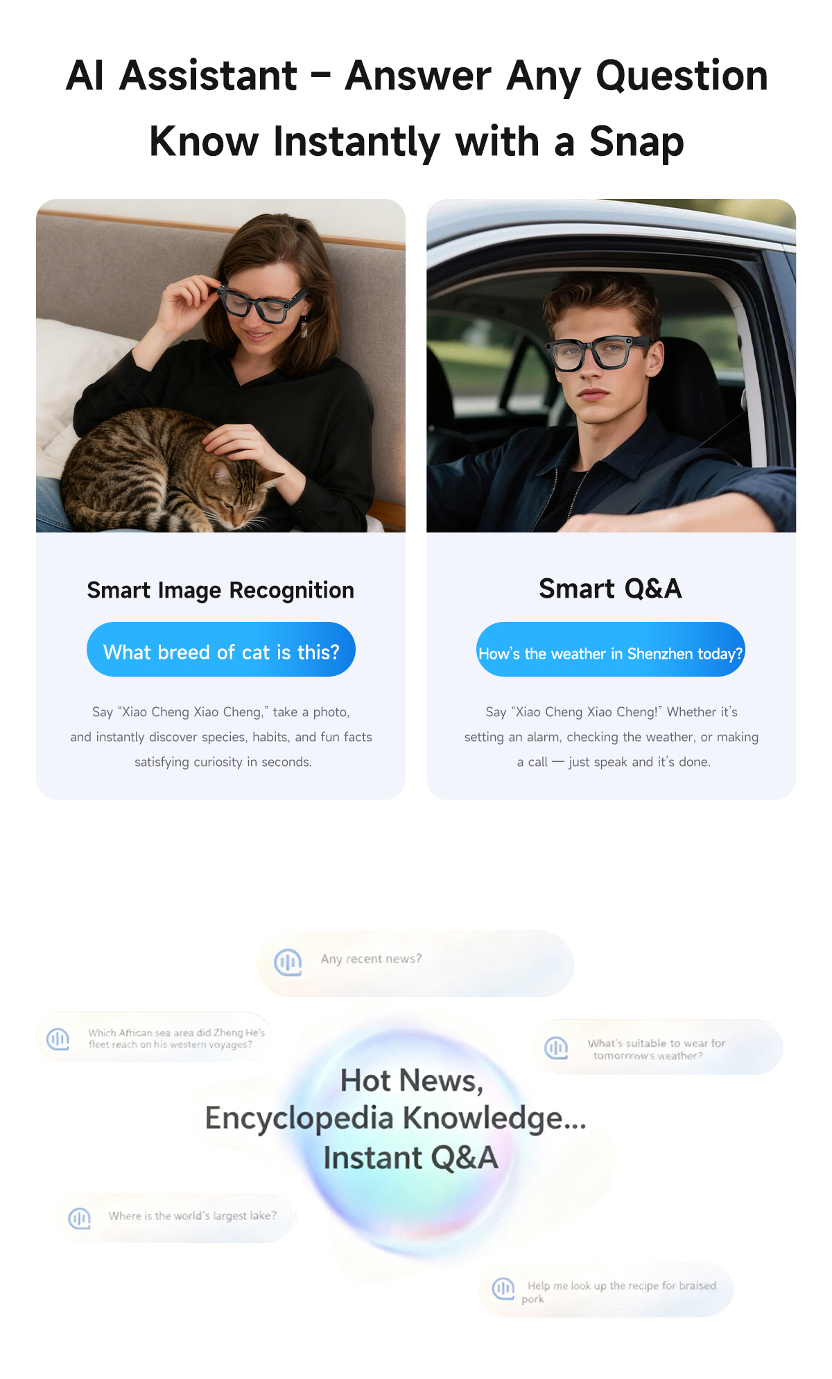 Smart AI Glasses with 8MP HD Camera & Bluetooth 5.3, Real-Time Translation Open-Ear Audio Sunglasses, 38g Ultra-Light Voice Assistant Glasses for Work & Travel