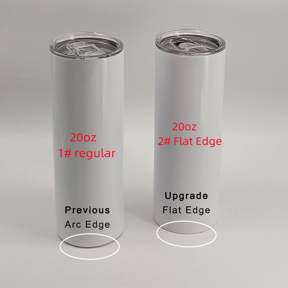 USA Warehouse 20oz Sublimation Flat Edge Straight Tumblers with plastic straw,rubber bottom and stainless steel straw