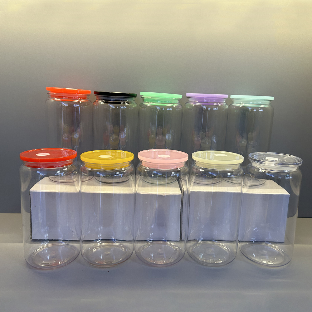 US 16oz Acrylic Plastic Can Bottle with Colorful Lid & Straw Free Shipping for UV DTF Wraps (50PCS)