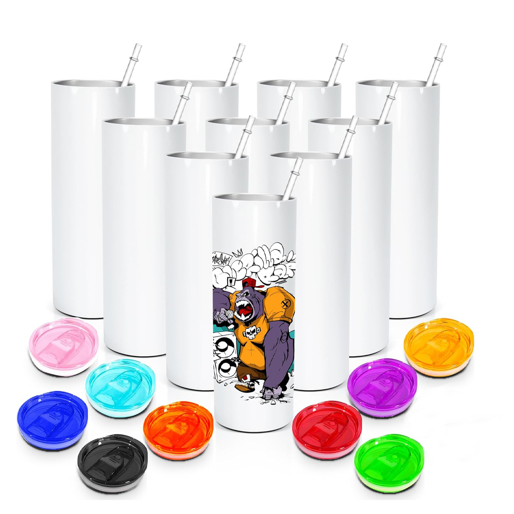 US RTS 20oz Flat edge Sublimation Tumbler with 25pcs Colored Lids (25PCS)
