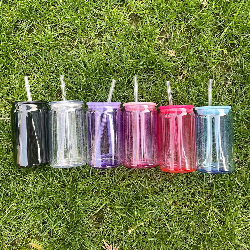 50 Pack US RTS 16oz jelly Acrylic Plastic Can with Colored Lid Free Shipping (50PCS)