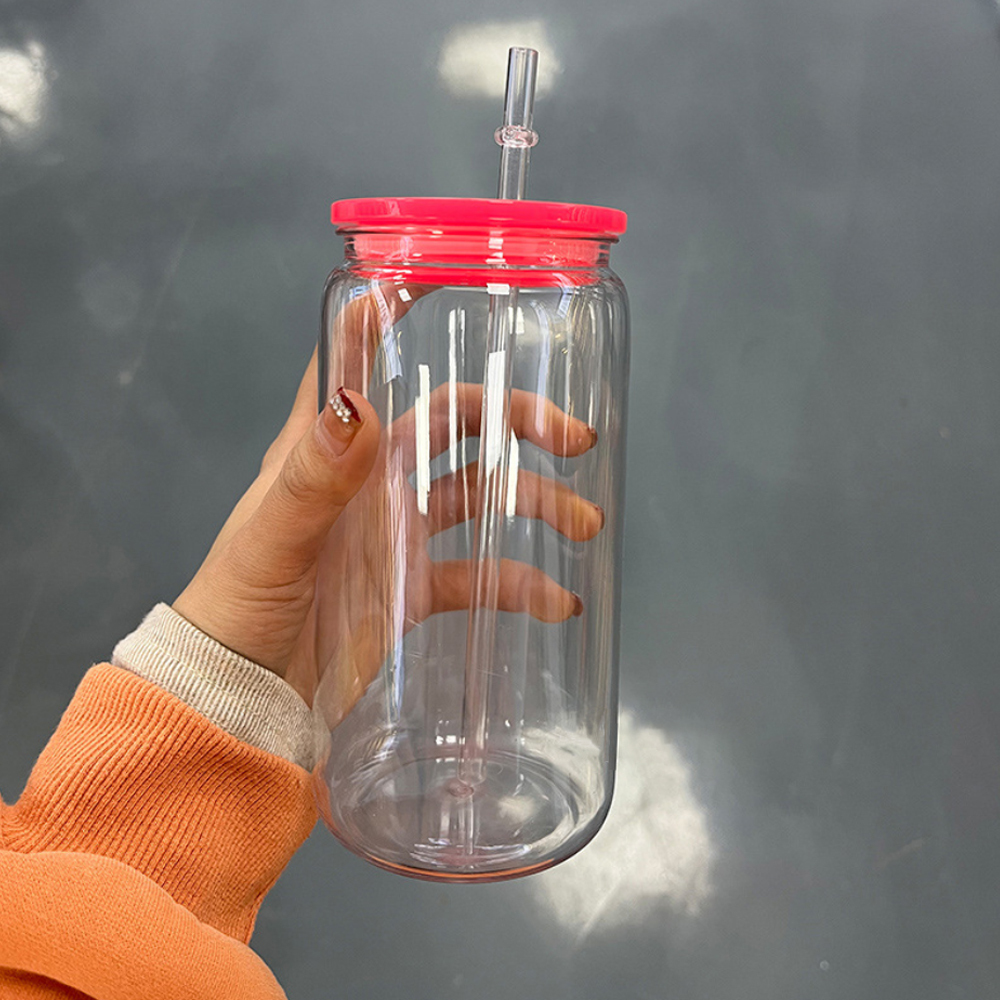 US 16oz Acrylic Plastic Can Bottle with Colorful Lid & Straw Free Shipping for UV DTF Wraps (50PCS)