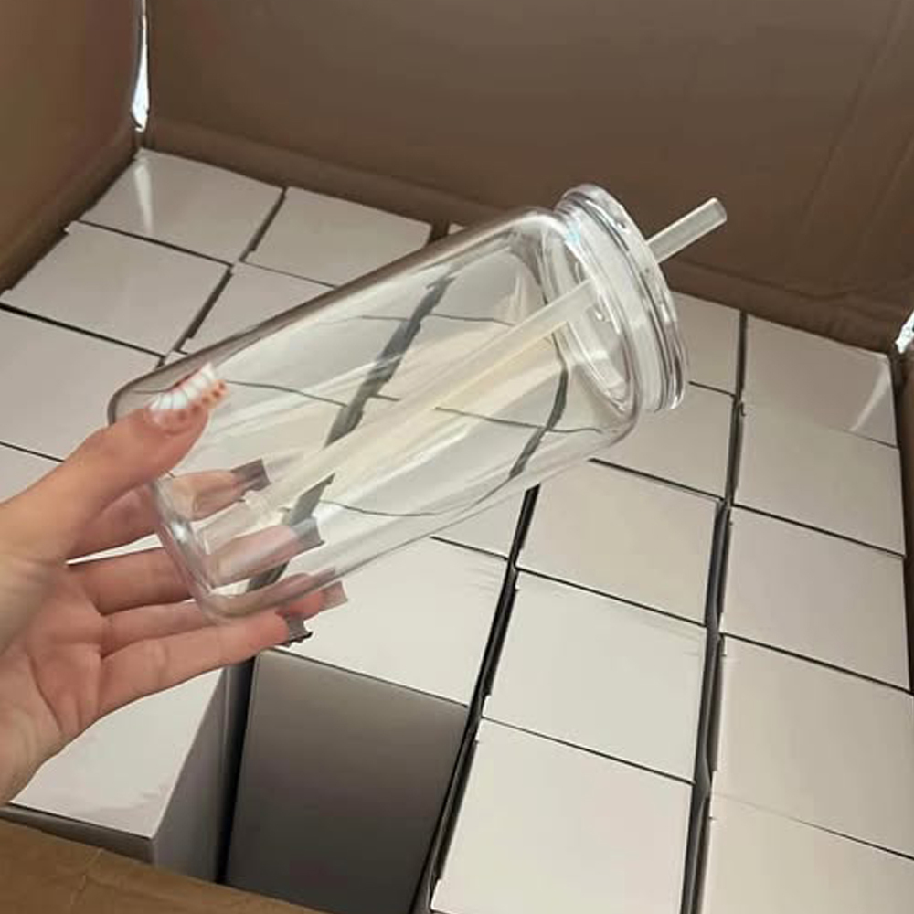 USA Warehouse 16oz Acylic Plastic Cup With Clear Plastic Lids for Uv Dtf Wraps
