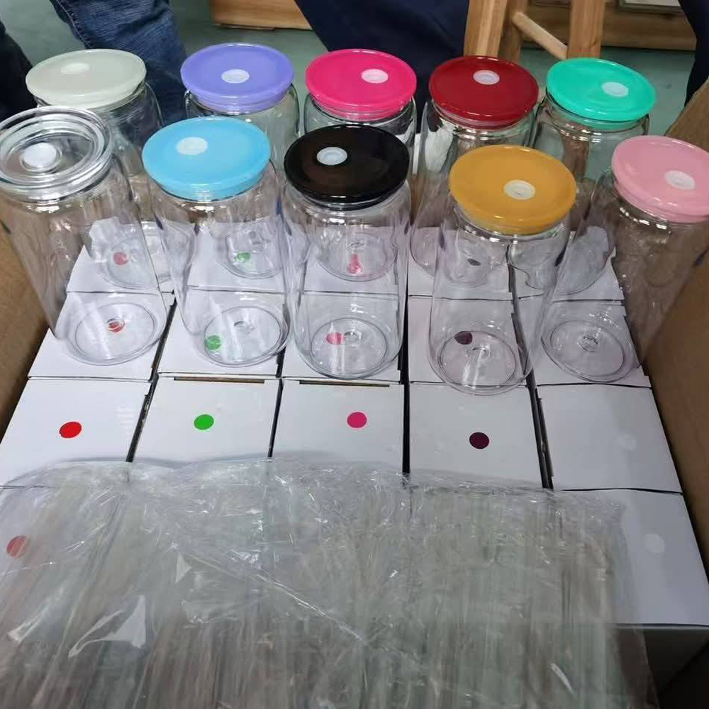 US 16oz Acrylic Plastic Can Bottle with Colorful Lid & Straw Free Shipping for UV DTF Wraps (50PCS)